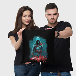 Подушка квадратная Assassins creed синий дым, цвет: 3D-принт — фото 2