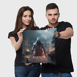 Подушка квадратная Assassins creed ночной город, цвет: 3D-принт — фото 2