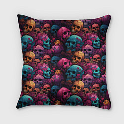 Подушка квадратная Поле яркий черепов и цветов, цвет: 3D-принт