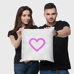 Подушка квадратная Неоновое сиреневое сердце, цвет: 3D-принт — фото 2