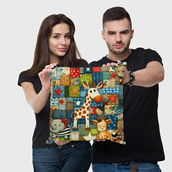 Подушка квадратная Жираф и компания - пэчворк нейросеть, цвет: 3D-принт — фото 2