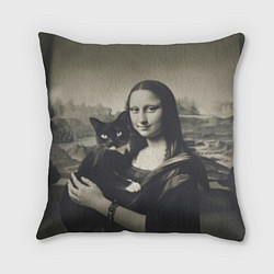 Подушка квадратная Мона Лиза держит кота в черно белом цвете, цвет: 3D-принт