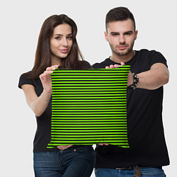 Подушка квадратная Кислотный зелёный в чёрную полоску, цвет: 3D-принт — фото 2
