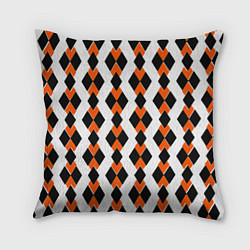 Подушка квадратная Чёрные и оранжевые ромбы на белом фоне, цвет: 3D-принт