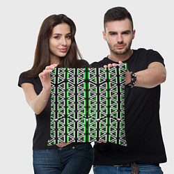 Подушка квадратная Бело-зелёные треугольники на чёрном фоне, цвет: 3D-принт — фото 2