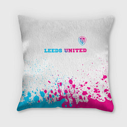 Подушка квадратная Leeds United neon gradient style посередине, цвет: 3D-принт