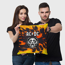 Подушка квадратная AC DC рок панда и огонь, цвет: 3D-принт — фото 2