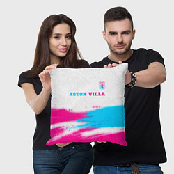 Подушка квадратная Aston Villa neon gradient style посередине, цвет: 3D-принт — фото 2