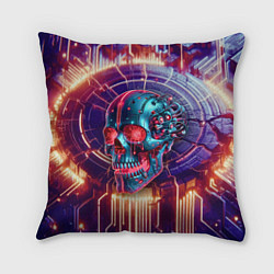 Подушка квадратная Cyber art skull - steel metal, цвет: 3D-принт