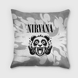 Подушка квадратная Nirvana рок панда на светлом фоне, цвет: 3D-принт