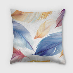 Подушка квадратная Акварельные перья, цвет: 3D-принт