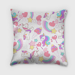 Подушка квадратная Единорог мороженое радуга и звездочки, цвет: 3D-принт
