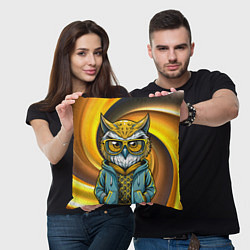 Подушка квадратная Модная сова и желтый спиральный фон, цвет: 3D-принт — фото 2