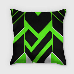 Подушка квадратная Зелёно-белые полосы и чёрный фон, цвет: 3D-принт