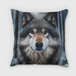 Подушка квадратная Волк в лесу - первый снег, цвет: 3D-принт