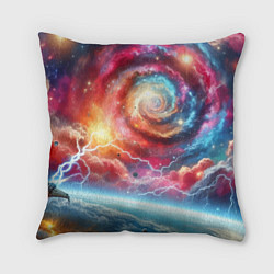 Подушка квадратная Полёт к далёкой галактике - неоновый космос, цвет: 3D-принт