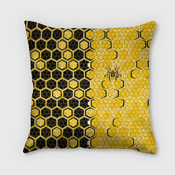 Подушка квадратная Киберпанк соты шестиугольники жёлтый и чёрный с па, цвет: 3D-принт