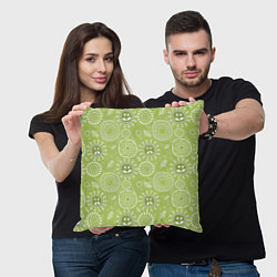 Подушка квадратная Зеленый цветочный - паттерн смайлики, цвет: 3D-принт — фото 2