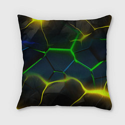 Подушка квадратная Неоновые яркие зеленые плиты с желтым светом, цвет: 3D-принт