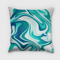 Подушка квадратная Кислотно синий белый мраморный фон, цвет: 3D-принт