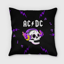 Подушка квадратная AC DC неоновый череп, цвет: 3D-принт