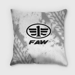 Подушка квадратная FAW speed на светлом фоне со следами шин, цвет: 3D-принт