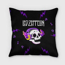 Подушка квадратная Led Zeppelin неоновый череп, цвет: 3D-принт