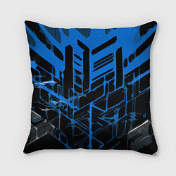 Подушка квадратная Abstract blue stripes on a black background, цвет: 3D-принт