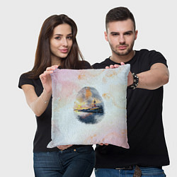 Подушка квадратная Маяк у моря на закате в отпечатке пальца, цвет: 3D-принт — фото 2