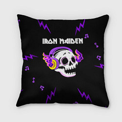 Подушка квадратная Iron Maiden неоновый череп, цвет: 3D-принт