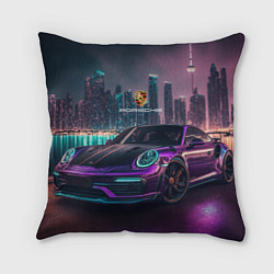 Подушка квадратная Porshe night city, цвет: 3D-принт