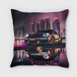 Подушка квадратная Porshe night city, цвет: 3D-принт