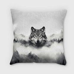 Подушка квадратная Голова серого волка, цвет: 3D-принт