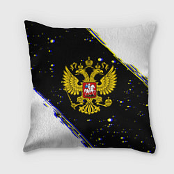Подушка квадратная Россия герб краски и полосы, цвет: 3D-принт