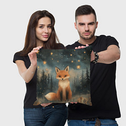 Подушка квадратная Лисичка в звездном лесу, цвет: 3D-принт — фото 2