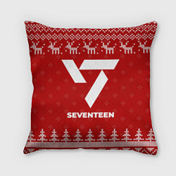 Подушка квадратная Новогодний Seventeen с оленями, цвет: 3D-принт