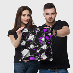Подушка квадратная Фиолетово-белый паттерн на чёрном фоне, цвет: 3D-принт — фото 2