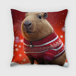 Подушка квадратная Красочная новогодняя капибара, цвет: 3D-принт