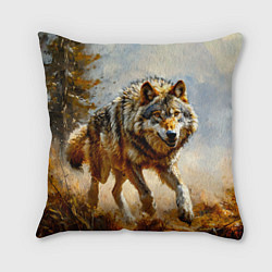 Подушка квадратная Волк в осеннем лесу, цвет: 3D-принт