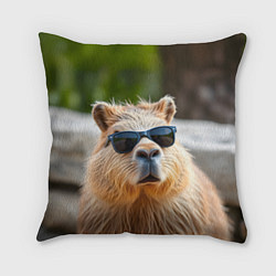 Подушка квадратная Модная капибара в темных очках, цвет: 3D-принт