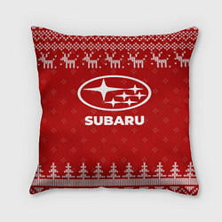 Подушка квадратная Новогодний Subaru с оленями, цвет: 3D-принт