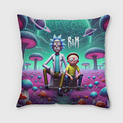 Подушка квадратная Рик и Морту на сказочной грибной планете - нейроар, цвет: 3D-принт