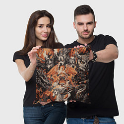 Подушка квадратная Логотип Queen на фоне мифических животных, цвет: 3D-принт — фото 2