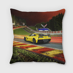 Подушка квадратная Chevrolet Corvette на гоночной трассе, цвет: 3D-принт