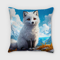 Подушка квадратная Песец в зимних горах, цвет: 3D-принт