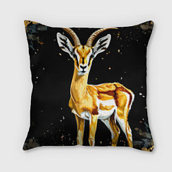 Подушка квадратная Газель на черном, цвет: 3D-принт