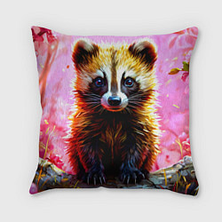 Подушка квадратная Росомаха в розовом лесу, цвет: 3D-принт