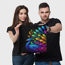 Подушка квадратная Neon peacock - art, цвет: 3D-принт — фото 2