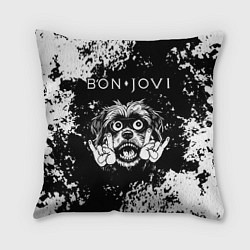 Подушка квадратная Bon Jovi рок пес, цвет: 3D-принт