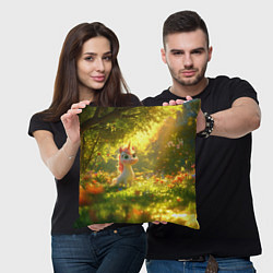 Подушка квадратная Единорог в летнем лесу, цвет: 3D-принт — фото 2